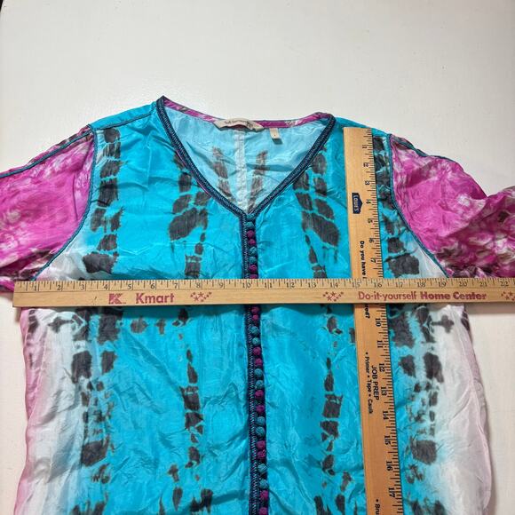 Soft Surroundings CURACAO 100% SILK Tunic Top size L BOHO Turquoise pink Resort - Picture 6 of 10